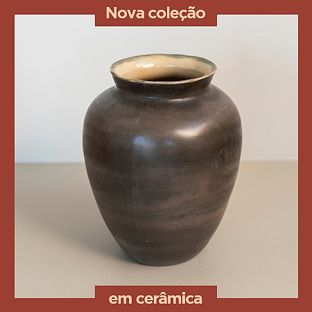 Vaso em Cerâmica Mod: Moka de 15x12cm - Cor: Cimento Queimado