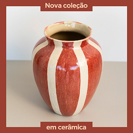 Vaso em Cerâmica Mod: Moka de 15x12cm - Cor: Listras em Terracota