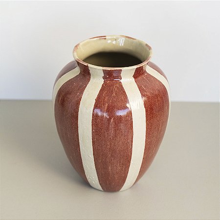 Vaso em Cerâmica Mod: Moka de 15x12 - Cor: Listras em Terracota