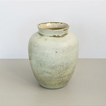 Vaso em Cerâmica Mod: Moka de 15x12 - Cor: Verde Aspargo Acetinado