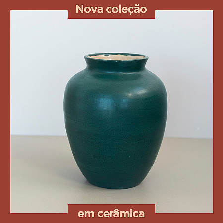 Vaso em Cerâmica Mod: Moka de 15x12cm - Cor: Verde Eucalipto