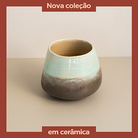 Vaso em Cerâmica Mod: Lume de 15x12cm - Cor: Erva Doce e Cimento Queimado