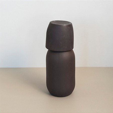 Moringa Cerâmica de cabeceira com Copo 18x8cm - Cor: Terracota Escuro