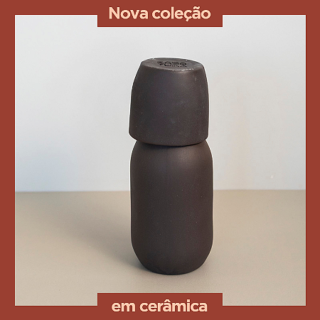 Moringa Cerâmica de cabeceira com Copo 18x8cm - Cor: Terracota Escuro
