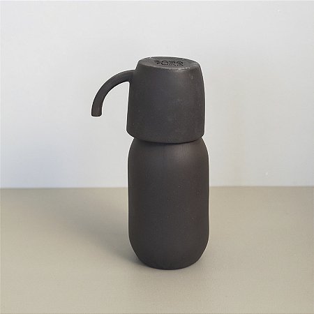 Moringa Cerâmica de cabeceira com Copo 18x8cm - Cor: Terracota Escuro