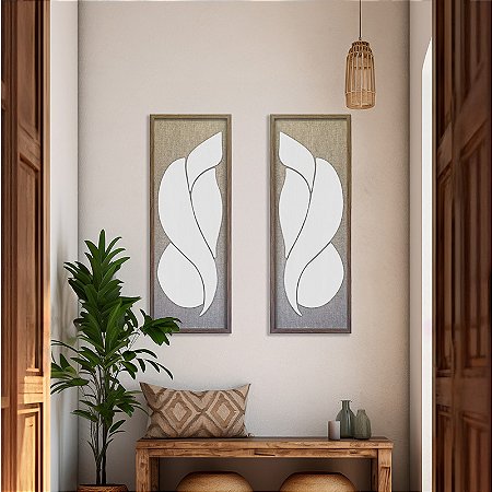 Kit de 2 Quadro Artesanal - Pétalas de Flores - (100x35) - Fundo em tecido