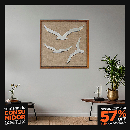 Quadro Artesanal em Alto Relevo - Pássaros (60x60cm)