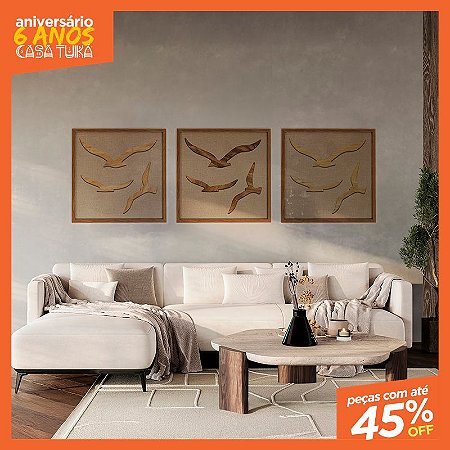 Kit de 3 Quadros 60x60 - Pássaros em madeira com Alto Relevo