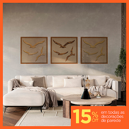 Kit de 3 Quadros 60x60 - Pássaros em madeira com Alto Relevo