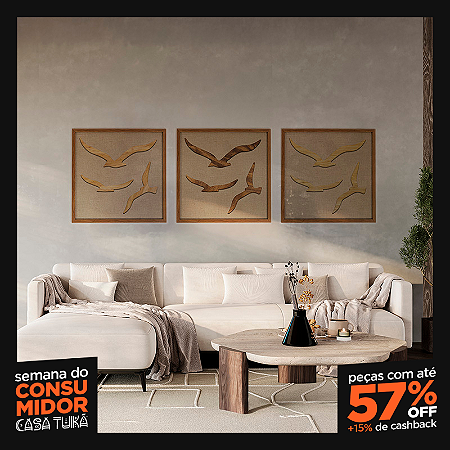 Kit de 3 Quadros 60x60 - Pássaros em madeira com Alto Relevo