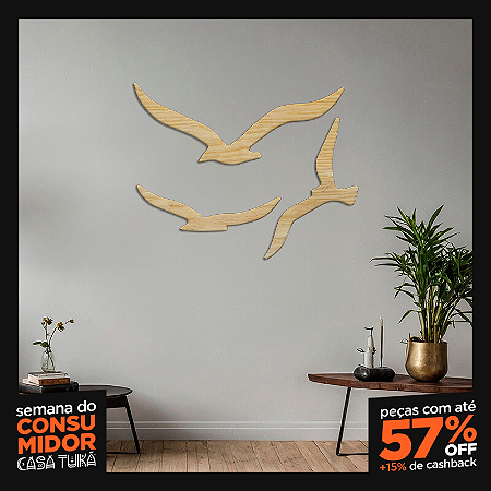 Conjunto “Voo Livre” – Esculturas de Parede (3 Gaivotas)