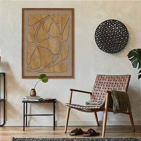 Quadro em Madeira em alto Relevo Flor Vestigio - (80x60cm)