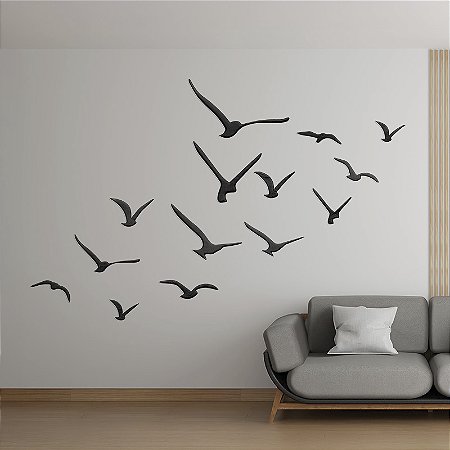 Escultura de Parede Revoada de Pássaros - Peças esculpidas em Madeira