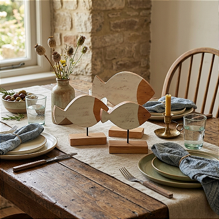 Kit com 3 Estatuetas Em Madeira - Robalo