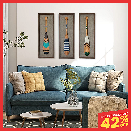 Kit de 3 Quadros Com fundo em Tecido Linho - Remos Canadenses
