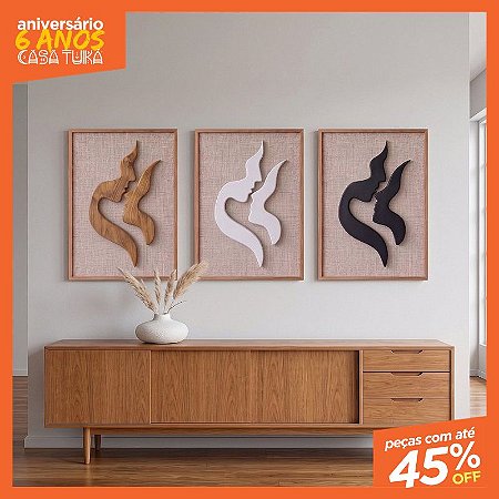 Kit 3 Quadros Artesanais em alto relevo Dueto (80x60cm)