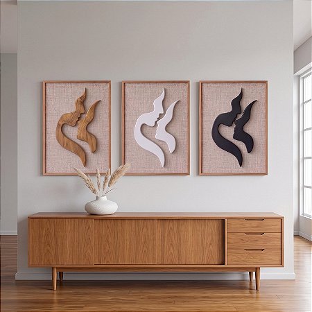 Kit 3 Quadros Artesanais em alto relevo Dueto (80x60cm)