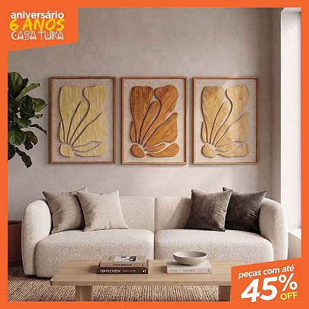 Kit de 3 Quadros Artesanais em Madeira - Fluir (80x60cm)