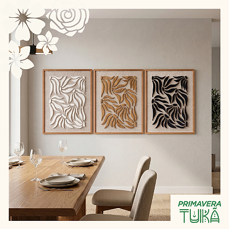 Kit 3 Quadros em Alto Relevo Margarida - (80x60cm)