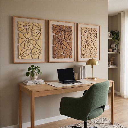 Kit 3 Quadros em alto Relevo Flor da Mata - (80x60cm)