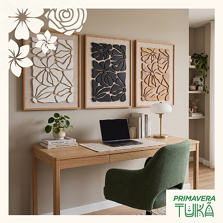 Kit 3 Quadros em alto Relevo Flor da Mata - (80x60cm)