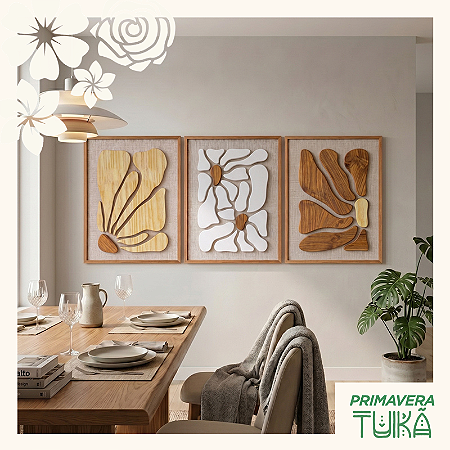 Kit 3 Quadros Artesanais - Sopro da Mata, 2 Margaridas e Fluir - (80x60cm)