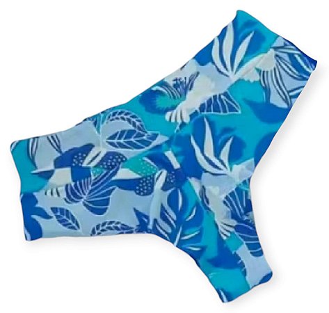 Calcinha de Biquíni Hot Paint Fio Duplo Cós Alto Floral Azul/Bco a mais vendida