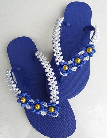Chinelo Havaianas Top Decorados azul com perolas