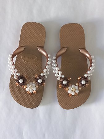 Chinelo havaianas top decorados Rose Gold