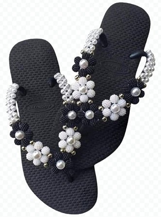Chinelo havaianas top decorados preto e branco