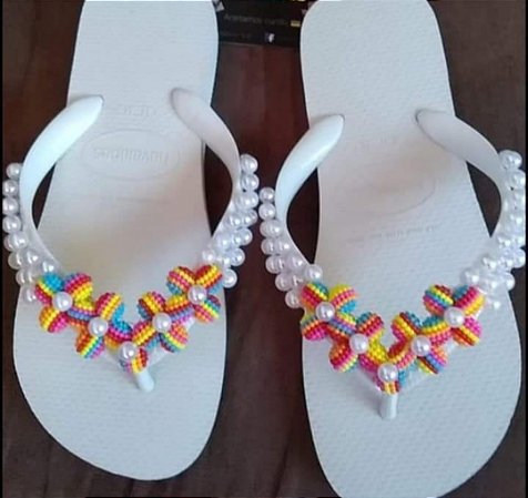 Chinelo havaianas top decorados Branco Colorido