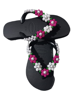 Chinelo havaianas top decorados preto com pink