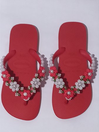 Chinelo havaianas top decorados vermelho com renda