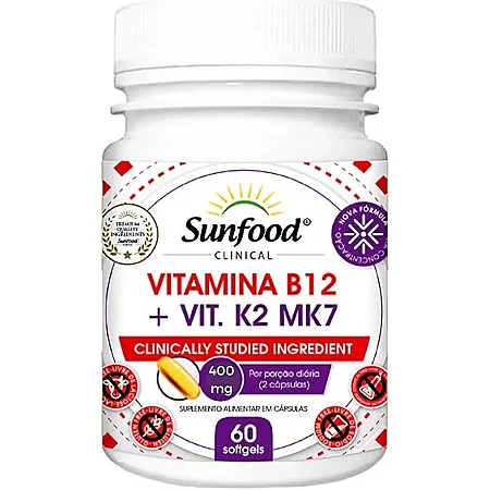 Vitamina B12 + Vitamina K2 Mk7 Sunfood 60 Caps