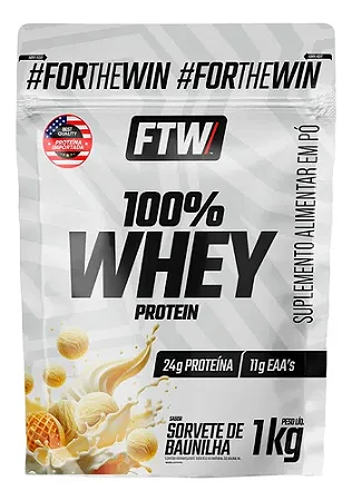 Whey Protein 100% Concentrado Refil 1kg Sabor Sorvete De Baunilha - FTW