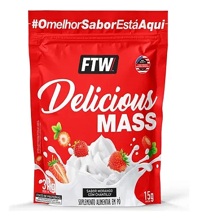 Delicious Mass Hipercalórico Refil 3kg Sabor Chantilly Com Morango - FTW