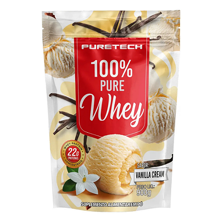 Whey Protein 100% Pure Concentrado Refil 900g Sabor Baunilha Puretech