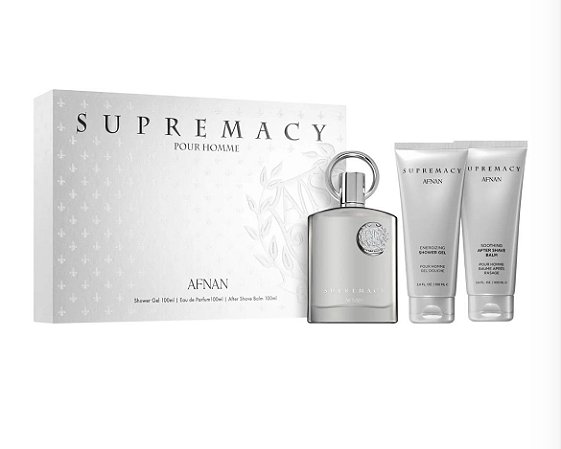 Kit Afman Supremacy Silver Perfume Eau de Parfum Masculino 100ml + Shower Gel + Loção Corporal