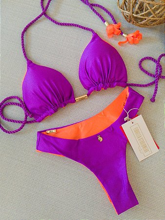 BIQUÍNI CAMÉLIA GLOW DUPLA FACE ROXO E LARANJA