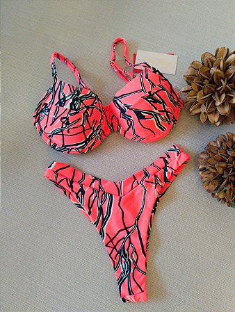 BIQUÍNI MARRY ABSTRATO LARANJA NEON