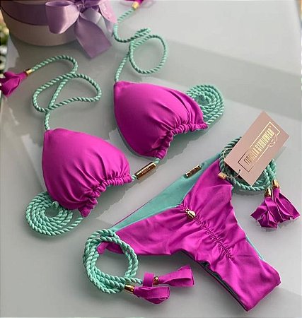 BIQUÍNI GEOVANELLA VIOLETA E VERDE ÁGUA