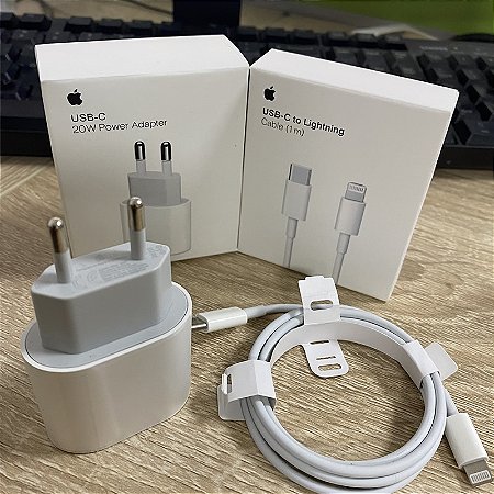 Original Apple Carregador iPhone 12, iPhone 12 mini, iPhone 12 Pro e iPhone 12 Pro Max Completo Fonte USB-C 20W + Cabo USB-C Lightning de 1M p/ Iphone 7 ao 14