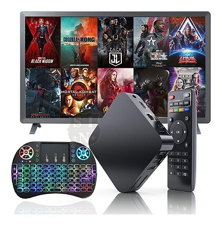 Kit TV 4K Android BOX + Mini Teclado sem fio keyboard
