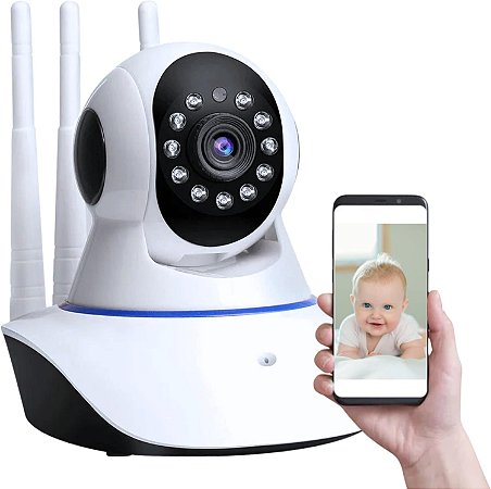 Wifi Câmera IP de monitoramento inteligente por aplicativo Robo babá eletrônica 3 Antenas