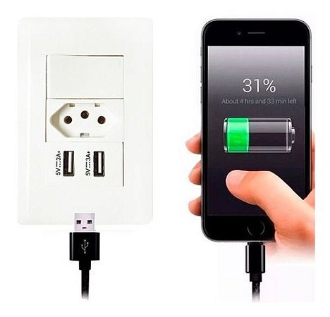 Tomada Carregador Usb De Parede Duo Com Interruptor - Ys-002