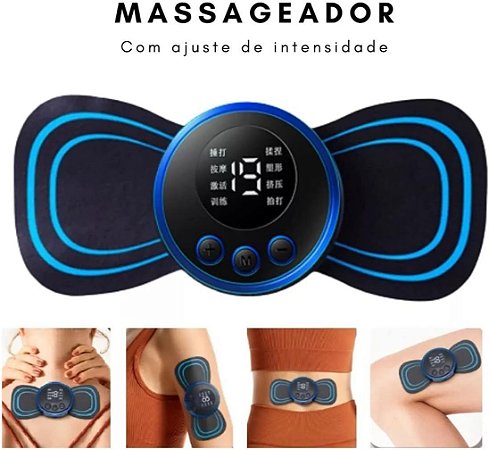 Mini Massageador Portátil Elétrico para Relaxamento Muscular com 8 Módulos de Massagem e 19 Níveis de Intensidade