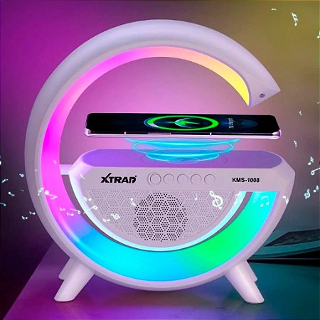 Luminária De Mesa G-Speaker Abajur Led RGB, Caixa de Som e Carregador por Indução Smart Station Pega Bluetooth, Rádio FM, Pendrive e Cartão de Memória