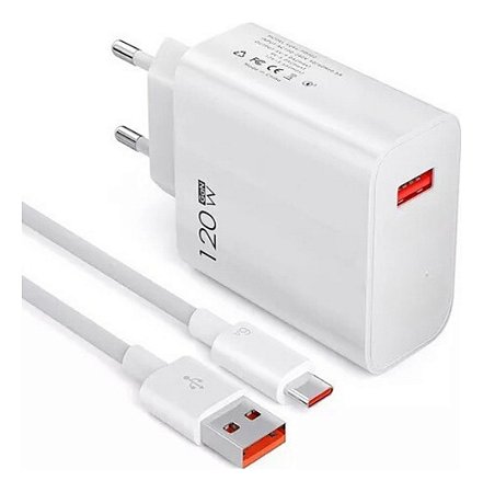 Xiaomi Carregador 120W Super Turbo + Cabo Xiaomi USB Tipo-C de 1 Metro