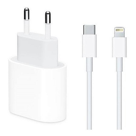 Carregador completo iphone X, 11 e 12 Fonte USB-C 18W + Cabo USB-C Lightning de 1M