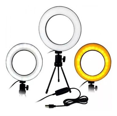 Iluminador Led Ring Fill Light Médio de Mesa 16cm AL-D002 com 3 tipos de iluminação + Mini Tripé de 12cm AL-D003